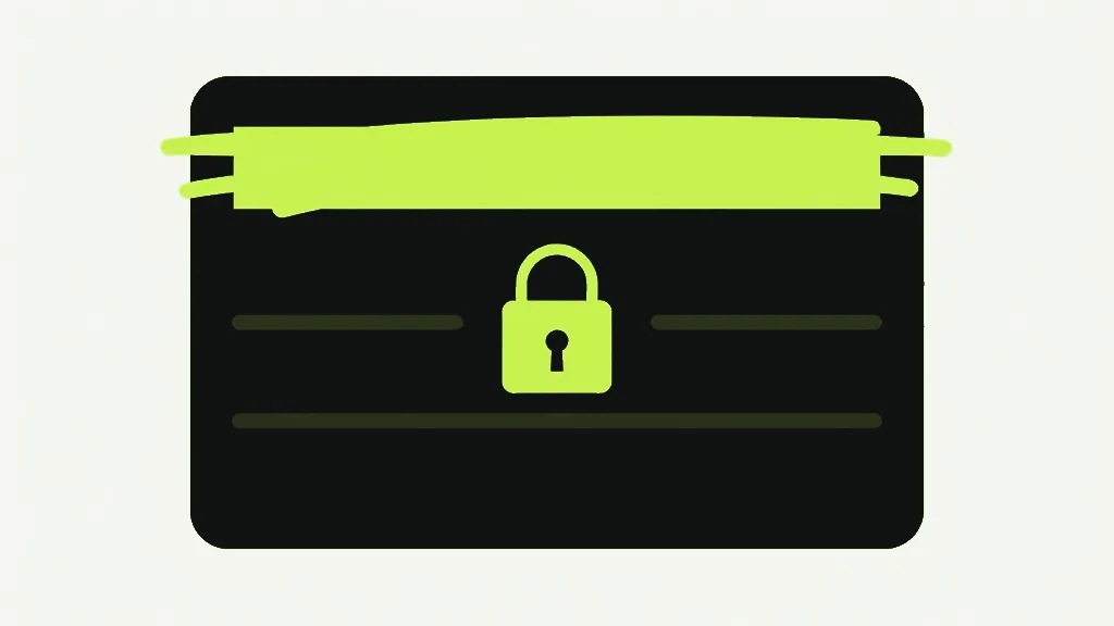 A dark card closed with a bright band across the top and a small padlock at its centre