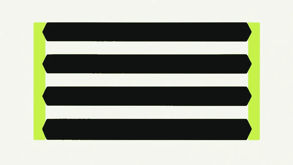 Rows of dark bars held between two bright vertical guides