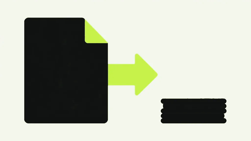 A dark page with a bright arrow leading to a small flat stack
