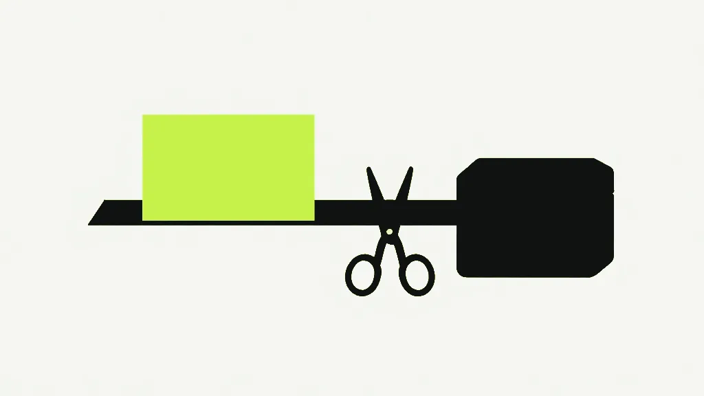 A bright sheet on a rail beside a pair of open scissors and a solid dark block