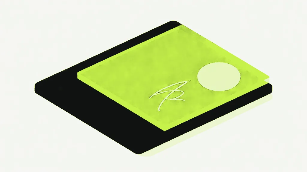 An isometric dark slab with a bright upper surface floating over it, carrying a faint loose scribble