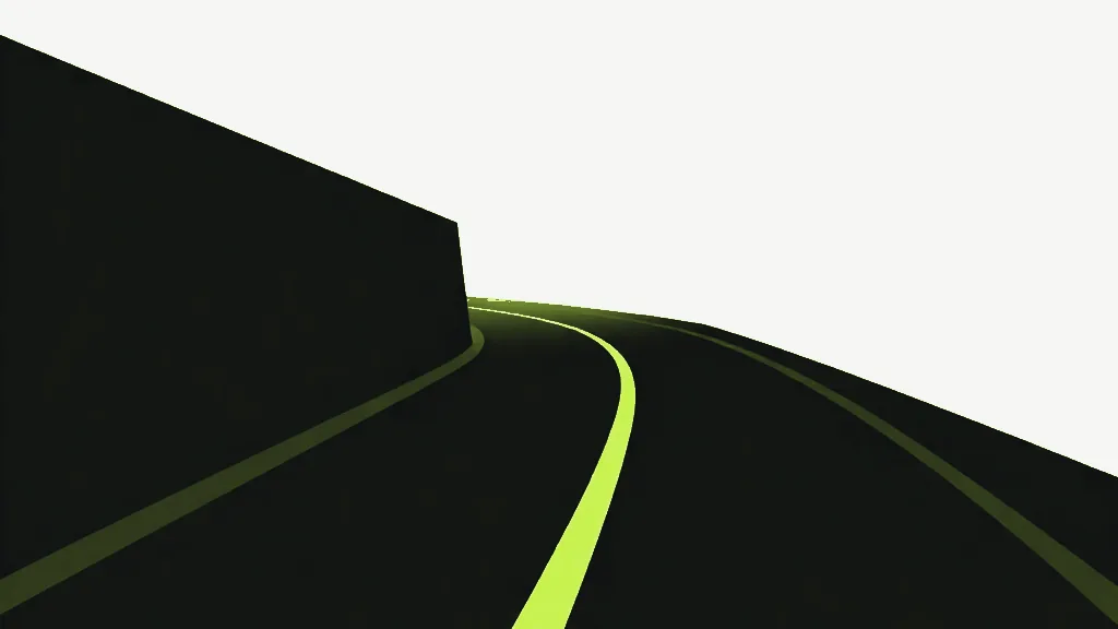 A dark road forking into two, a bright line running away along one branch while the other ends flat
