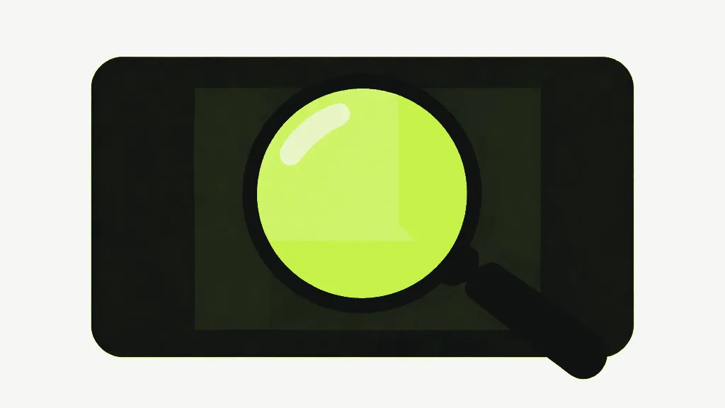 A magnifying glass with a bright blank lens held over a dark panel, revealing nothing finer inside